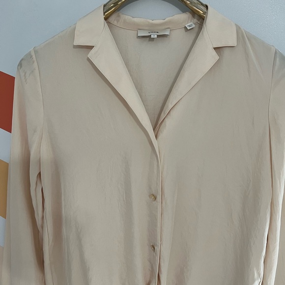 Vince Silk Blouse with Bottom Adjustable Tied Waist Hem 2 Ivory - Picture 4 of 8